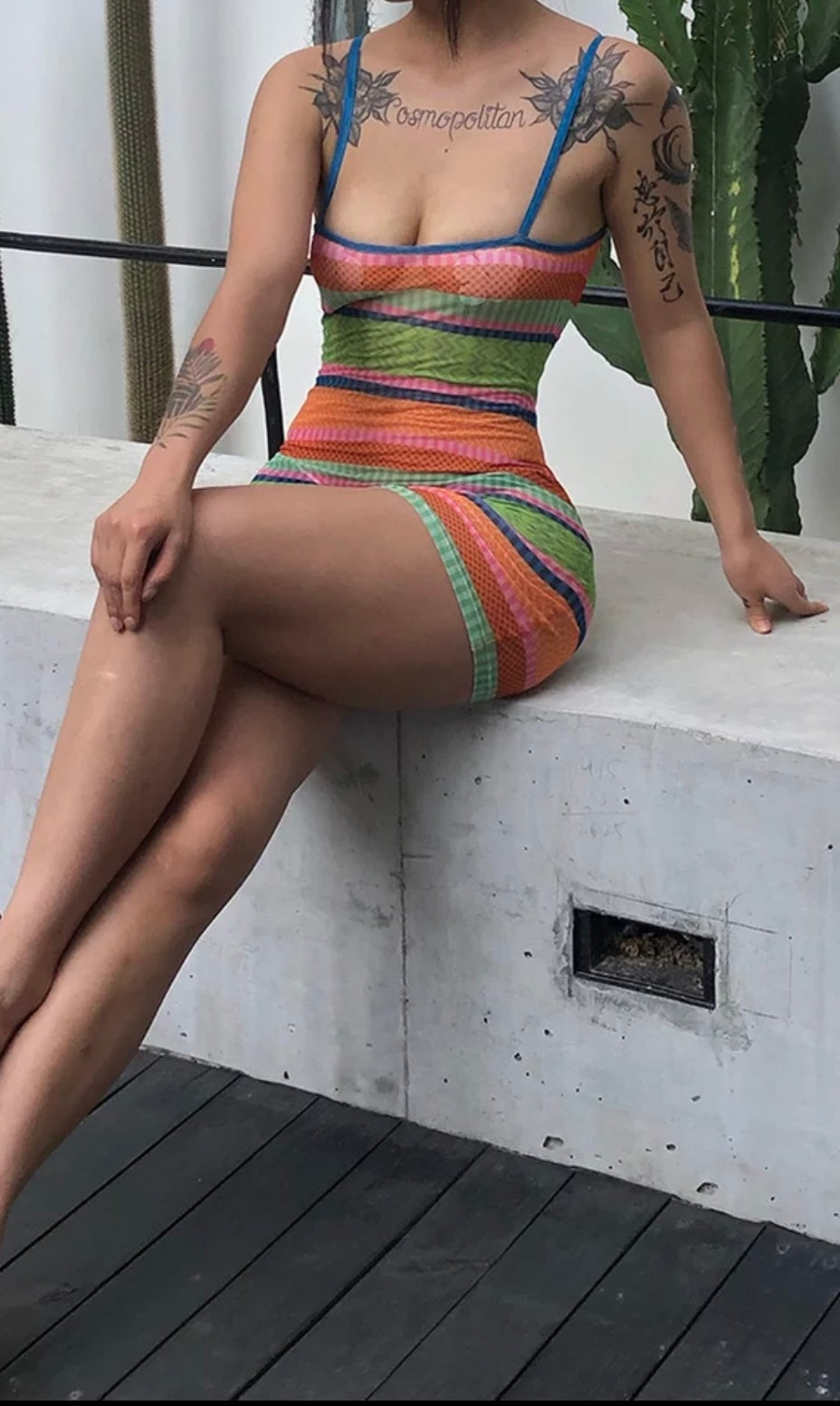 Multi-Color Mesh Bodycon Dress