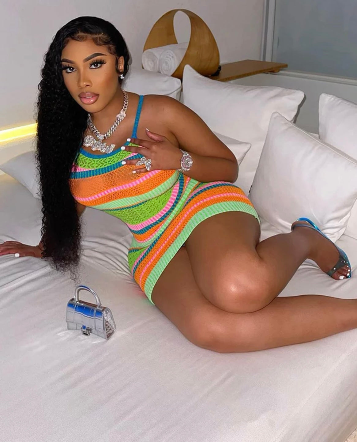 Multi-Color Mesh Bodycon Dress