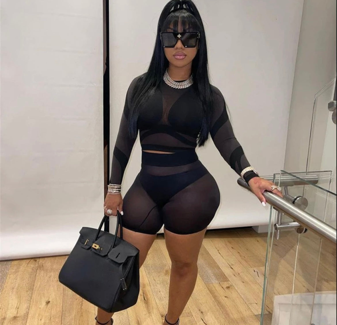 “Infamous Ari” Mesh Biker Short Set