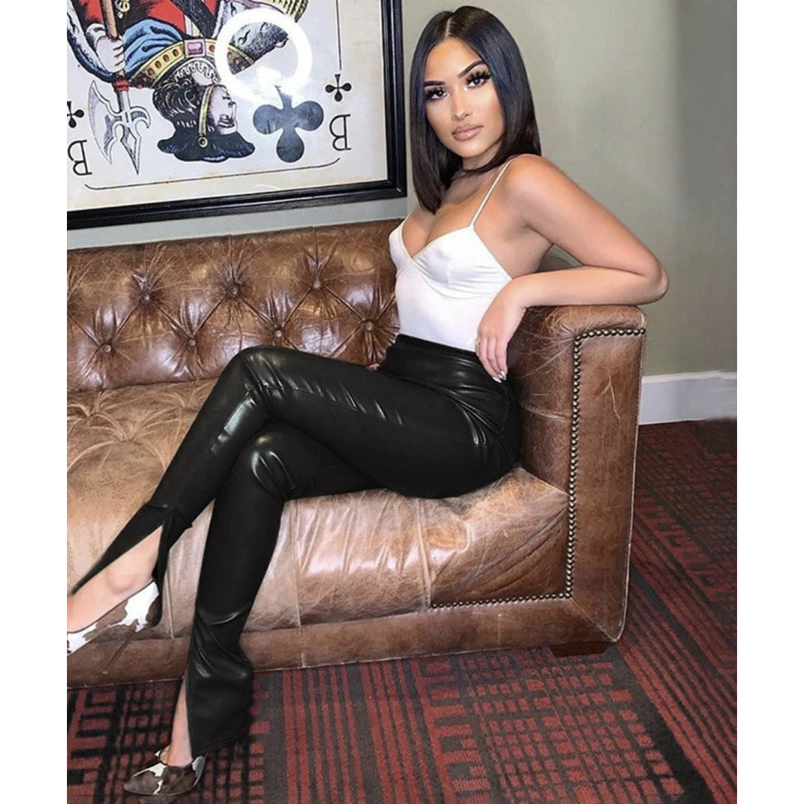 Liquid Leather Side Slit Pants