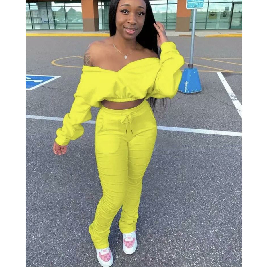 "Dess" Off The Shoulder Crop Top Jogging Suit