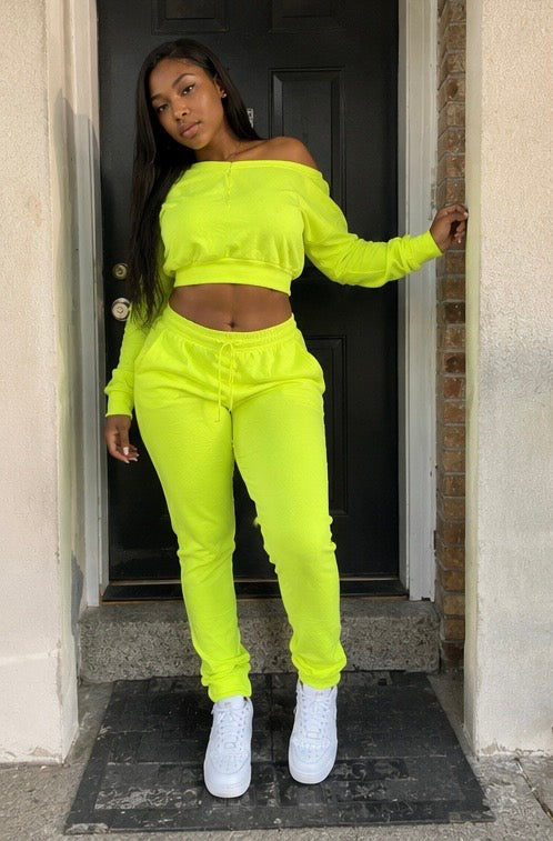 "Dess" Off The Shoulder Crop Top Jogging Suit