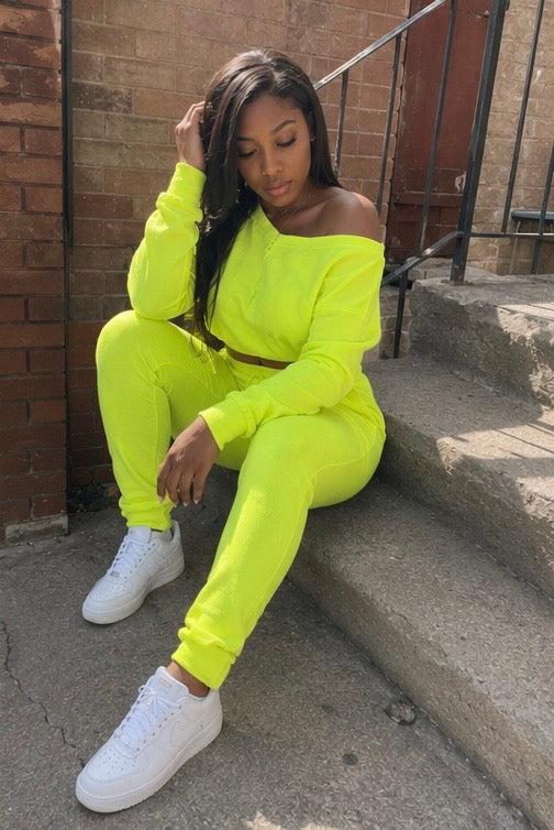 "Dess" Off The Shoulder Crop Top Jogging Suit