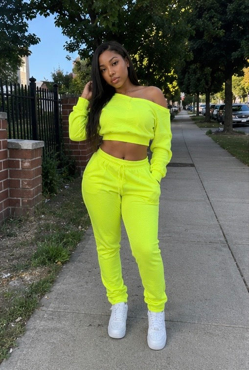 "Dess" Off The Shoulder Crop Top Jogging Suit